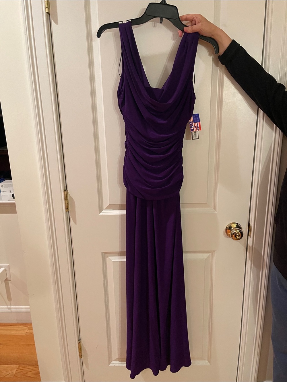 NWT Night Way Collections Sz 4 Purple Ruched Cowl Neck Maxi Dress